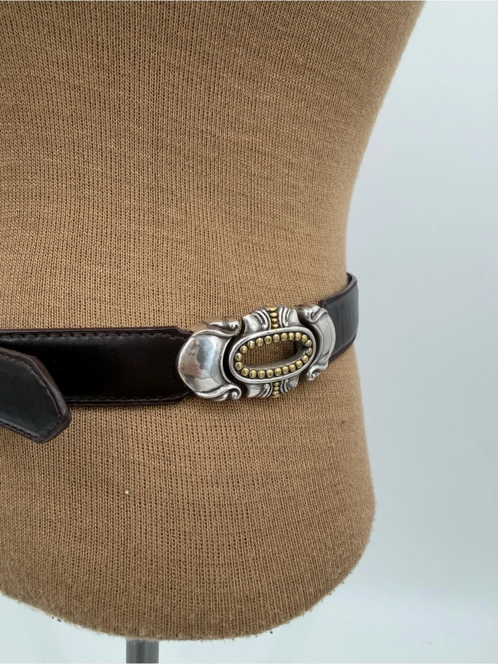 Ritz Accessory Black Leather Skinny Belt M Ornate Silver Gold Western Buckle